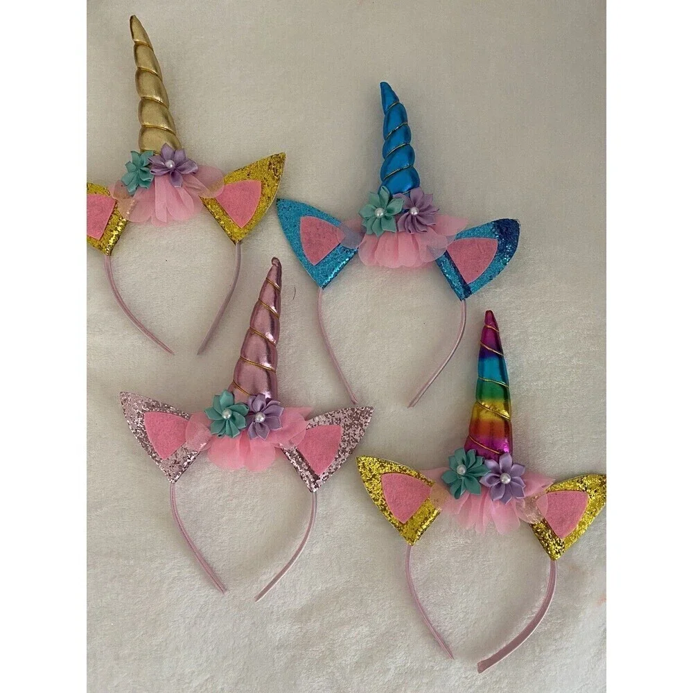 kids Unicorn Headband Halloween Hair Accessories Birthday Girl Hairband set of 4